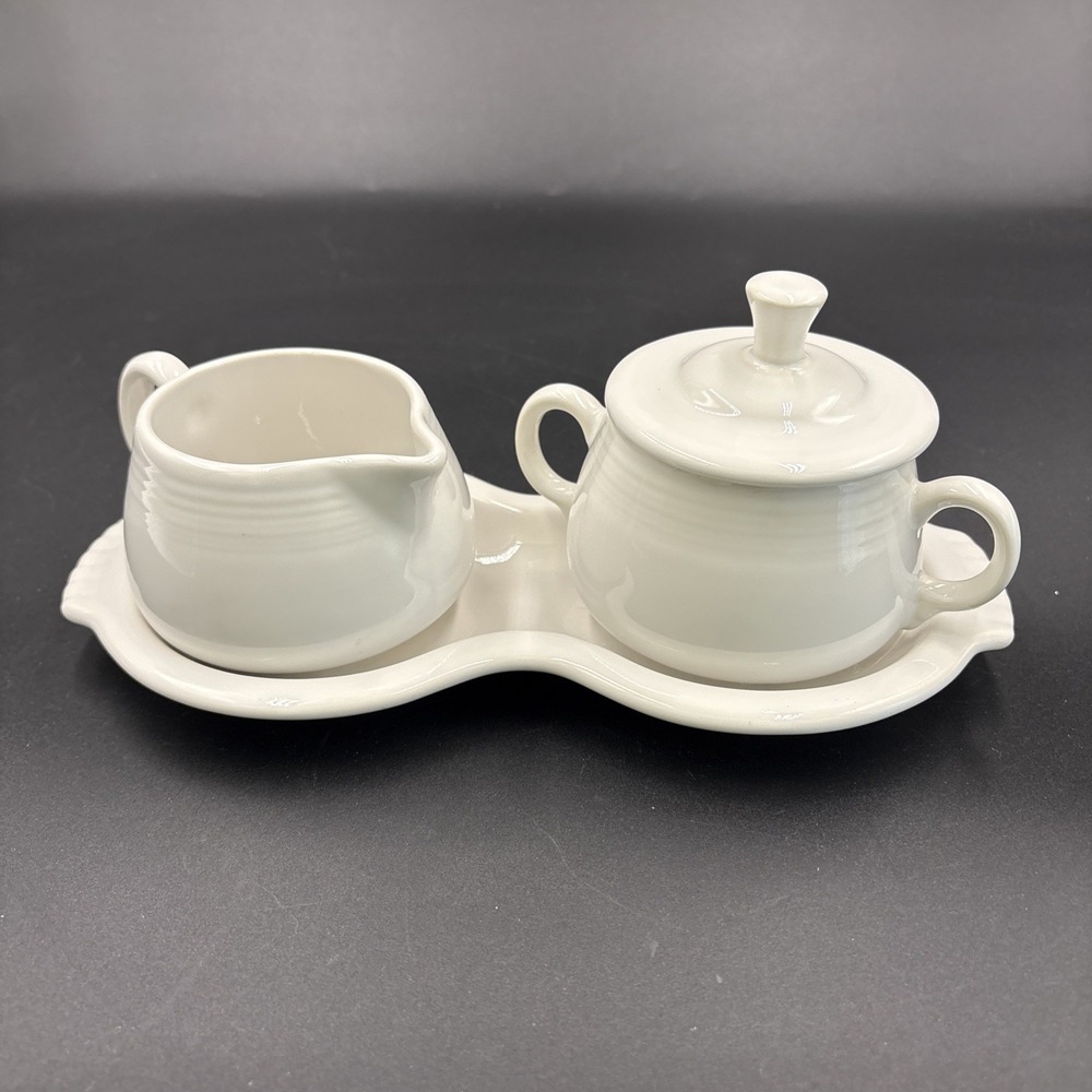 Vintage Fiesta Homer Laughlin HLC Creamer & Lidded Sugar Dish w/ Tray USA